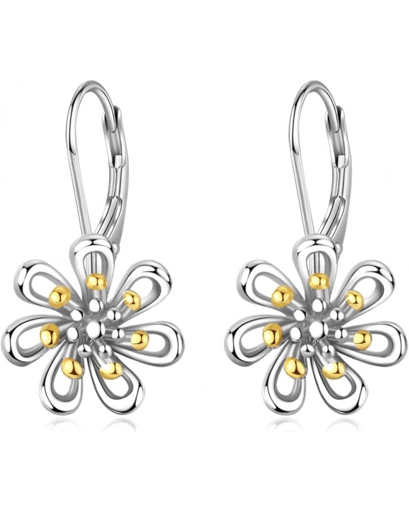 Daisy Earrings for Women 925 Sterling Silver Flower Leverback Earrings Dangle Earrings Jewelry Gifts for Women Girls Teens A-...