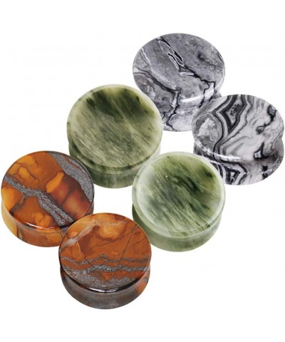 Set of 3 of Natural Wave Sunset Green Line Jasper Stone Saddle Plugs 5/8 Inch - 16mm $15.07 Body Jewelry