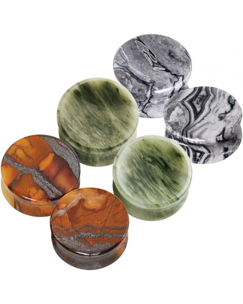 Set of 3 of Natural Wave Sunset Green Line Jasper Stone Saddle Plugs 5/8 Inch - 16mm $15.07 Body Jewelry