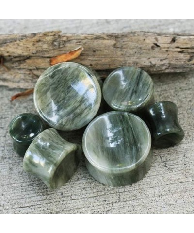 Set of 3 of Natural Wave Sunset Green Line Jasper Stone Saddle Plugs 5/8 Inch - 16mm $15.07 Body Jewelry