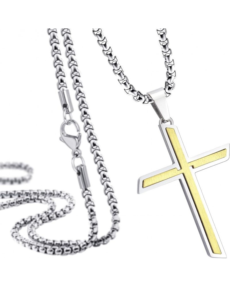 Stainless Steel Cross Necklace Pendant for Men and Women 16-26" Box Chain Silver & Gold 20.0 Inches $14.49 Necklaces