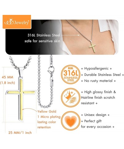 Stainless Steel Cross Necklace Pendant for Men and Women 16-26" Box Chain Silver & Gold 20.0 Inches $14.49 Necklaces