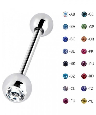 Steel Crystal Cz Gem Tongue Ring Barbell Body Piecing 10G BC-Sapphire $7.79 Body Jewelry