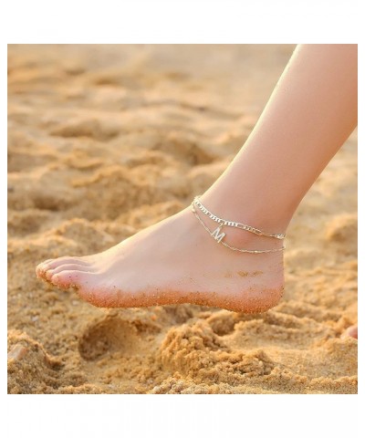 Ankle Bracelets for Women, 14K Gold Plated Dainty Layered Figaro Chain CZ Initial Anklets Summer Jewelry Gifts for Women Teen...