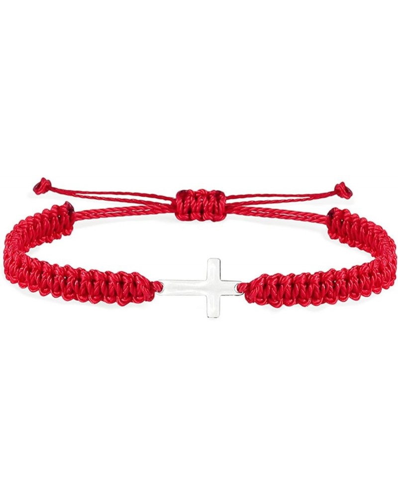 Handmade Cross Braided Protection Bracelet for Women Men Girls Boys Stainless Steel Charm Red Black String Rope Lucky Strand ...