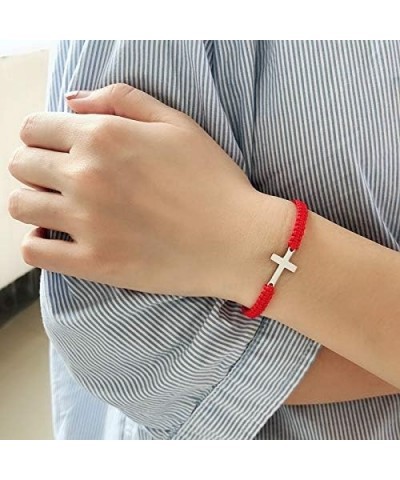 Handmade Cross Braided Protection Bracelet for Women Men Girls Boys Stainless Steel Charm Red Black String Rope Lucky Strand ...