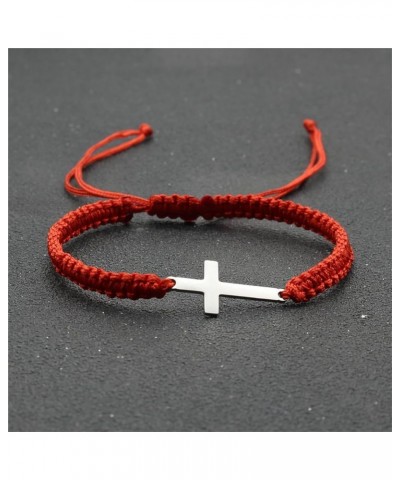 Handmade Cross Braided Protection Bracelet for Women Men Girls Boys Stainless Steel Charm Red Black String Rope Lucky Strand ...