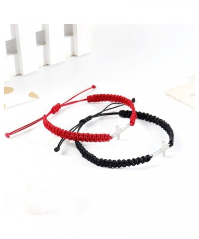 Handmade Cross Braided Protection Bracelet for Women Men Girls Boys Stainless Steel Charm Red Black String Rope Lucky Strand ...