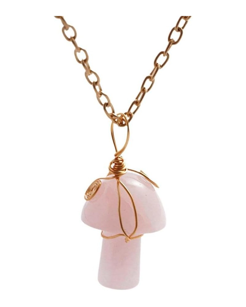 Mushroom Crystal Necklace, Rose Quartz Crystals Cute Mushroom Necklace for Women, Decorative Gemstone Mushroom for Graduation...