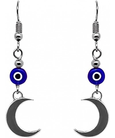 Evil Eye Moon Earrings Nazar Bead Metal Crescent Charm Dangles - Womens Spiritual Fashion Handmade Jewelry Boho Accessories B...