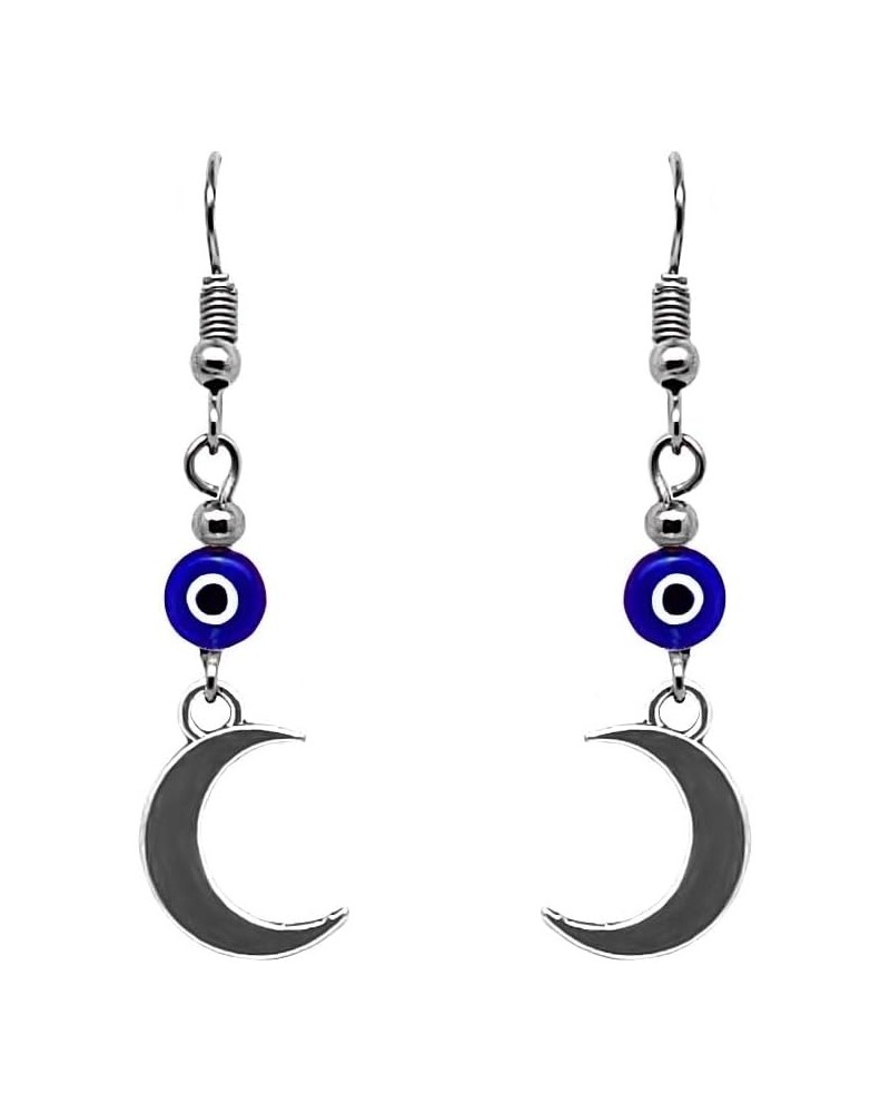 Evil Eye Moon Earrings Nazar Bead Metal Crescent Charm Dangles - Womens Spiritual Fashion Handmade Jewelry Boho Accessories B...