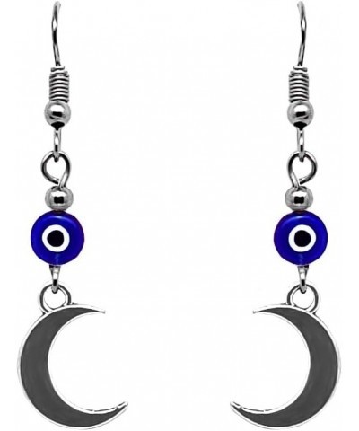 Evil Eye Moon Earrings Nazar Bead Metal Crescent Charm Dangles - Womens Spiritual Fashion Handmade Jewelry Boho Accessories B...