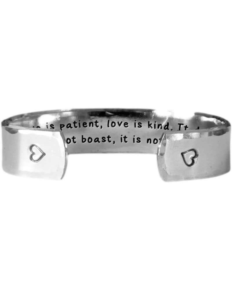 Hand Stamped Bracelet | Secret Message, Textured Aluminum | Love is Patient, Love is Kind. It Does Not Envy, It Does Not Boas...