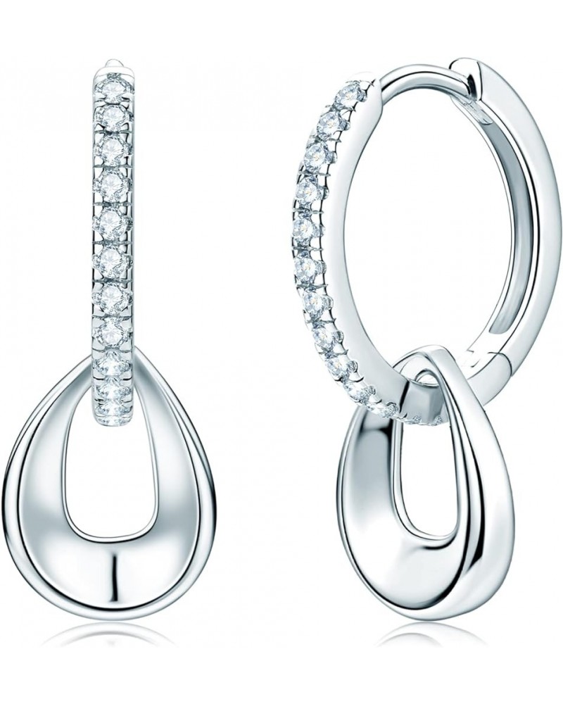 Huggie Hoop Earrings Dangle Drop Moissanite Earrings for Women, 925 Sterling Silver with 18K White Gold / 14K Gold Plated, Hy...