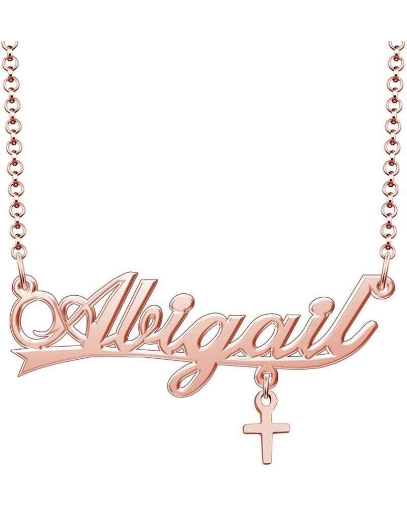 Heart/Cross/Butterfly Name Necklace Personalized Nameplate Stainless Steel-Silver/Gold/Rose Gold Plated Rose Gold Abigail (Cr...