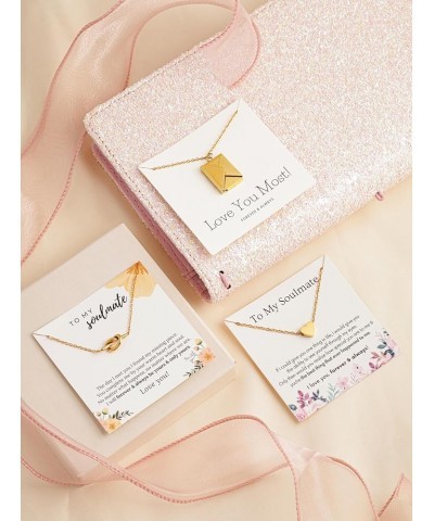 To My Soulmate Necklace, Romantic Gift for Her Wife Girlfriend Card 4 Gold Heart $7.53 Necklaces