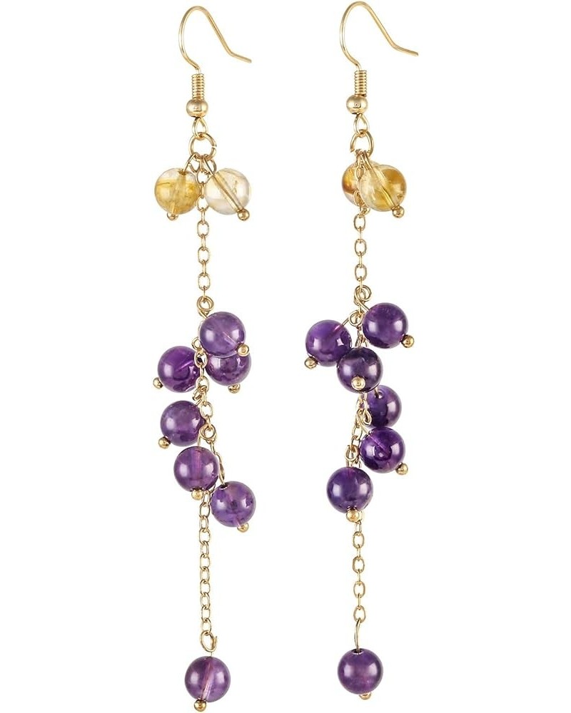 Healing Crystal Round Beaded Earrings Natural Polished Stone Dangle Drop Hook Handmade Jewelry for Women Purple $11.79 Earrings