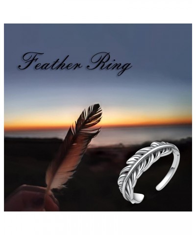 Angel Wings Feather Ring 925 Sterling Silver Adjustable Rings Vintage Dainty Leaf Open Rings Gift for Women Men Single feathe...