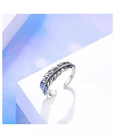 Angel Wings Feather Ring 925 Sterling Silver Adjustable Rings Vintage Dainty Leaf Open Rings Gift for Women Men Single feathe...