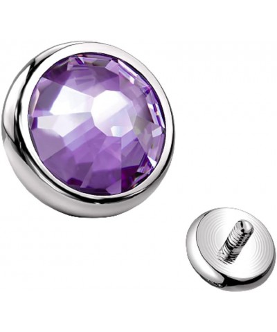 14GA G23 Implant Grade Titanium Bezel Set CZ Crystal Internally Threaded Dermal Anchor Top Purple $8.52 Body Jewelry