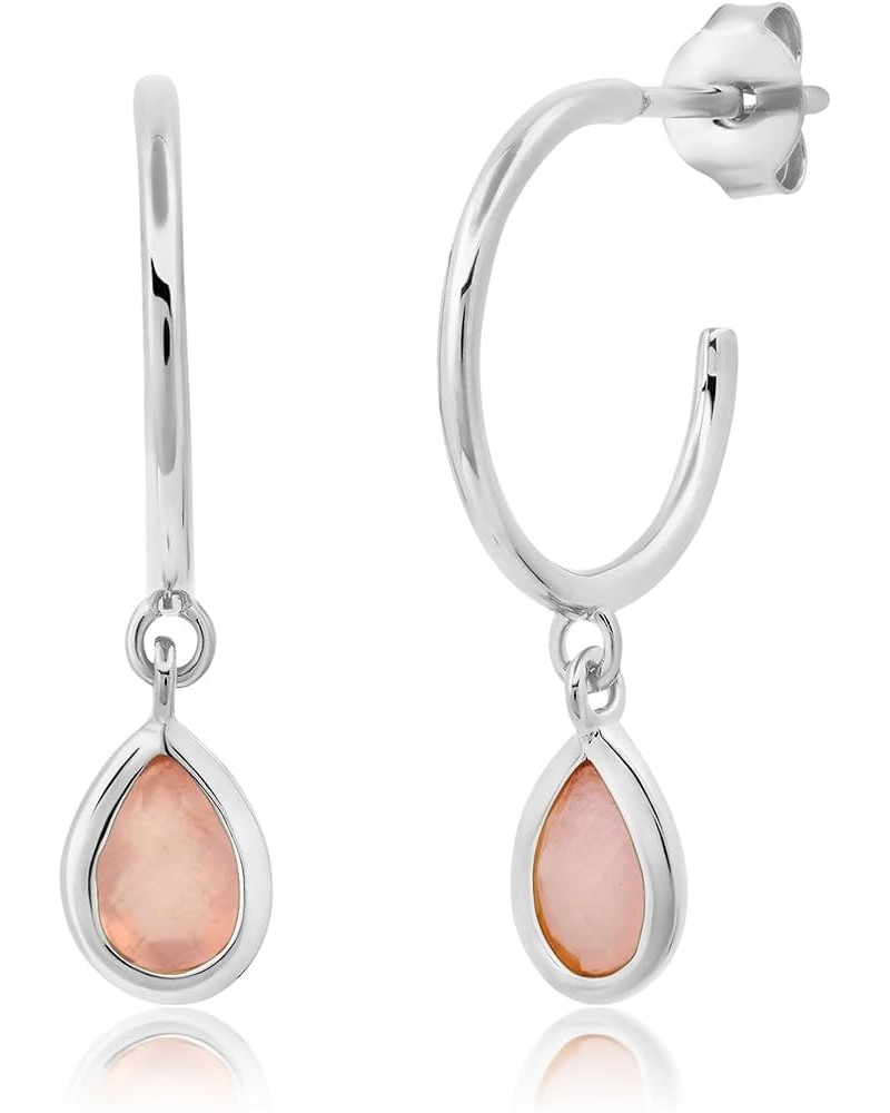 Gemstone Hoop Birthstone Earrings for Women | Real 14k Gold Plated 925 Sterling Silver Earrings – 1" Open Hoops with Teardrop...