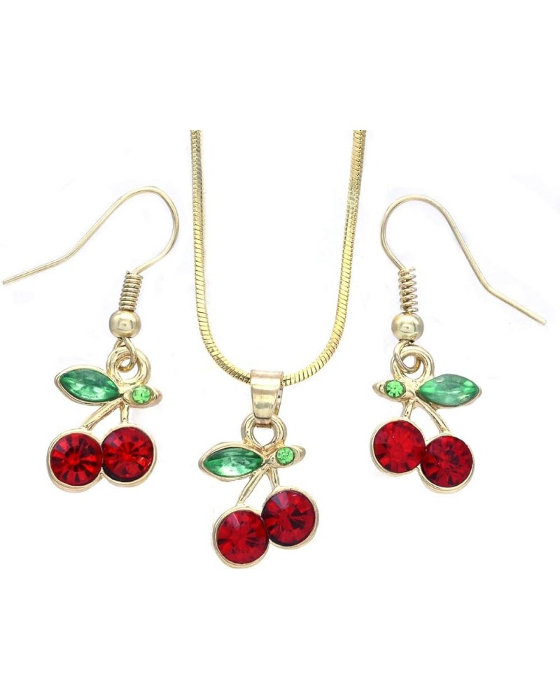 SoulBreeze Green Leaf Red Fruit Cherry Dangle Earrings Red Green Rhinestones Fashion Jewelry Red Set - Gld $8.54 Earrings