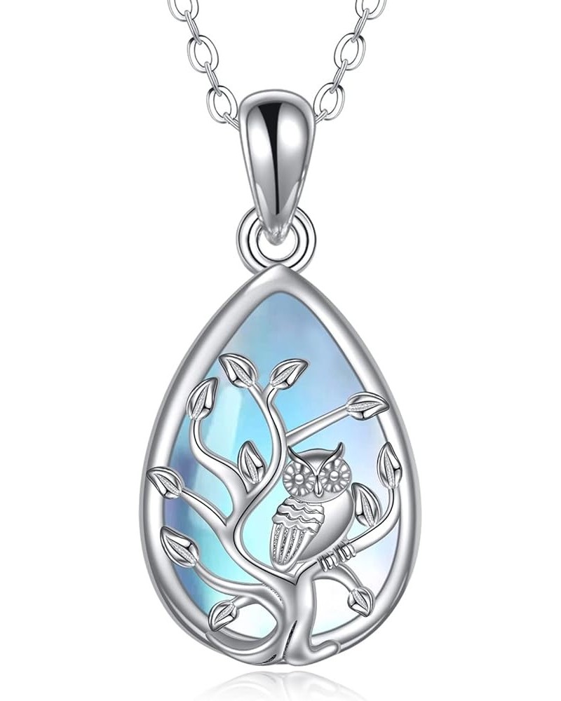 Sterling Silver Owl Tree of Life Necklace Owl Pendant Jewelry Gifts for Women Moonstone $16.10 Necklaces