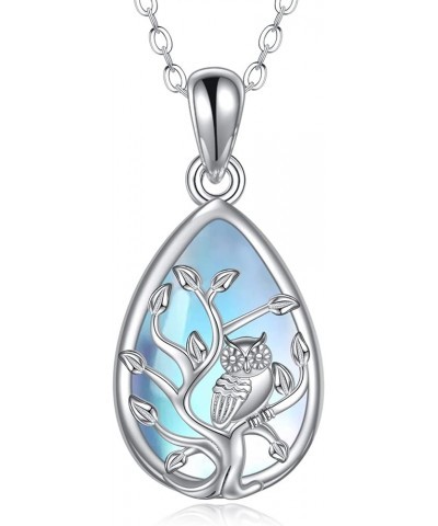 Sterling Silver Owl Tree of Life Necklace Owl Pendant Jewelry Gifts for Women Moonstone $16.10 Necklaces