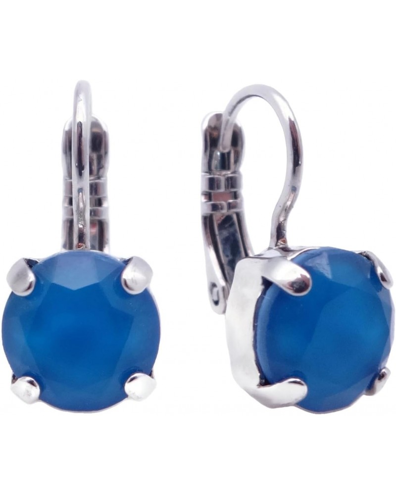 Electric Blue Silvertone Leverback Earrings in Facted Round Cut Blue Ralton 20R $16.10 Earrings