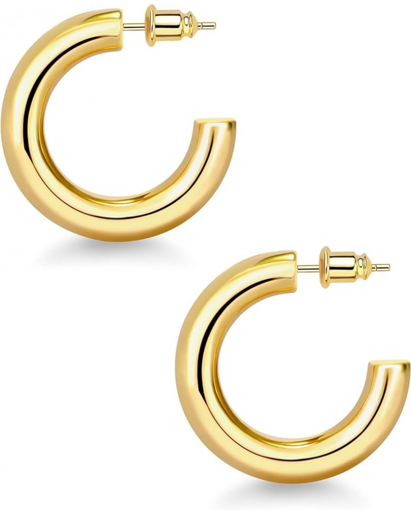 Chunky Gold Hoop Earrings, Small Gold Hoop Earrings for Women 14K Real Gold Plated Thick Open Hoops Lightweight 30 Millimeter...