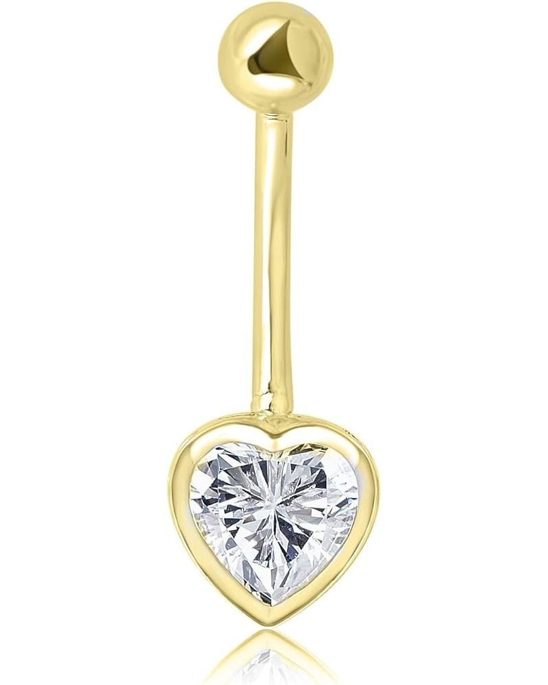 10K Gold Simulated Diamond CZ Bezel Heart Belly Button Ring Body Jewelry (14 Gauge) Yellow Gold $59.40 Body Jewelry