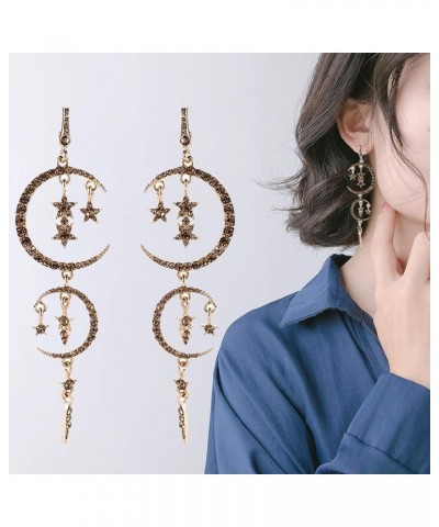 Fashion Cute Elegant Creative Earring for Women Girl Charming Jewelry Gift Women Fashion Rhinestones Moon Star Dangle Drop Ea...