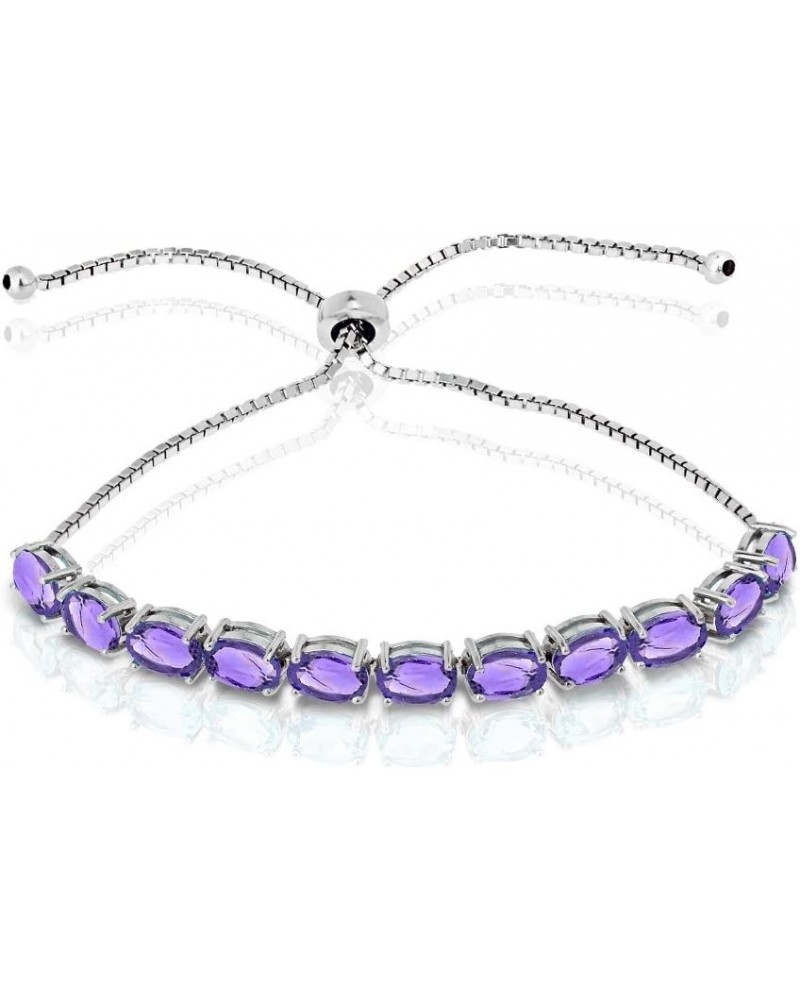 Sterling Silver Genuine, Created or Simulated Gemstone 7x5mm Oval-cut Adjustable Colored Tennis Bracelet African Amethyst $29...