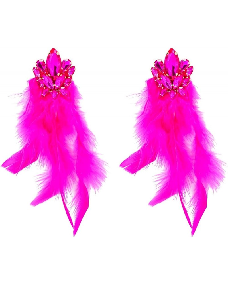 Vintage Boho Oversize Large Feather Dangle Earrings for Women Strass Feather Drop Charm Earrings(er006369) FUSHIA $9.35 Earrings