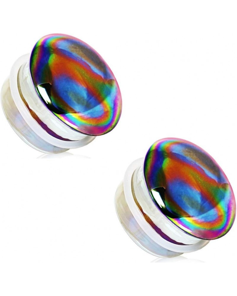 Glass Aurora Rainbow Single Flare Plug Gauges with Clear Silicone O-Ring, Sold as a Pair 19mm (3/4") $9.33 Body Jewelry