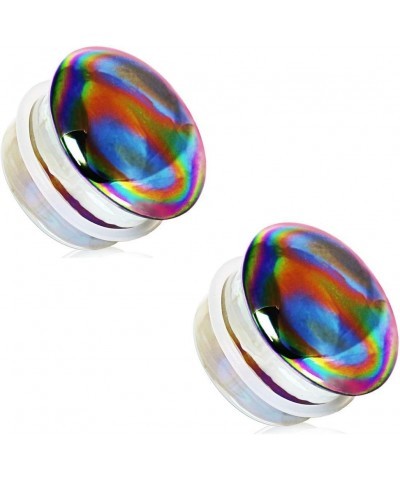 Glass Aurora Rainbow Single Flare Plug Gauges with Clear Silicone O-Ring, Sold as a Pair 19mm (3/4") $9.33 Body Jewelry