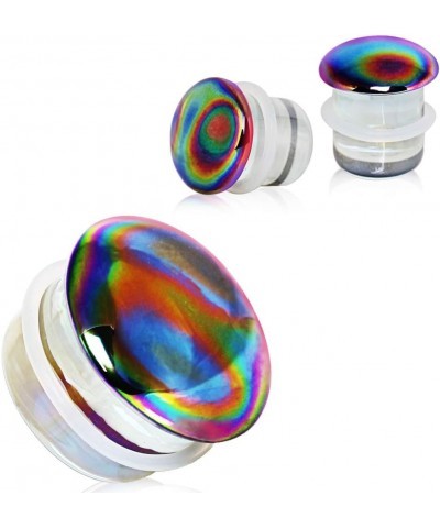 Glass Aurora Rainbow Single Flare Plug Gauges with Clear Silicone O-Ring, Sold as a Pair 19mm (3/4") $9.33 Body Jewelry