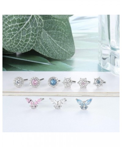 9PCS Nose Ring Stud for Women 20G Stainless Steel L-Shape Nose Rings CZ Butterfly Snowflake Nose Studs Assorted Nose Piercing...