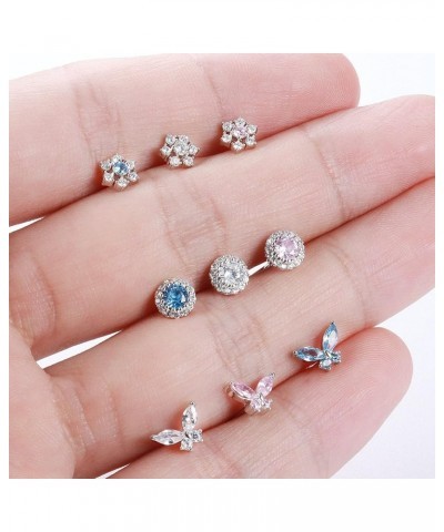 9PCS Nose Ring Stud for Women 20G Stainless Steel L-Shape Nose Rings CZ Butterfly Snowflake Nose Studs Assorted Nose Piercing...