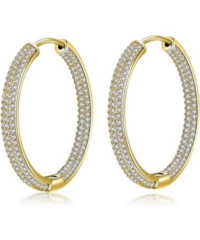 Sparkly Austrian Crystal Hinged Hoop Earrings for Women 14K Gold Plated Hypoallergenic Jewelry Gifts for Women White/Gold-ton...