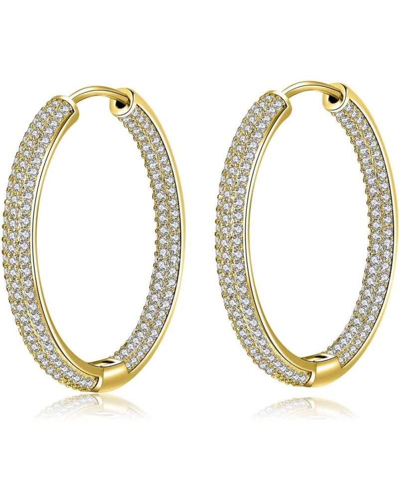 Sparkly Austrian Crystal Hinged Hoop Earrings for Women 14K Gold Plated Hypoallergenic Jewelry Gifts for Women White/Gold-ton...