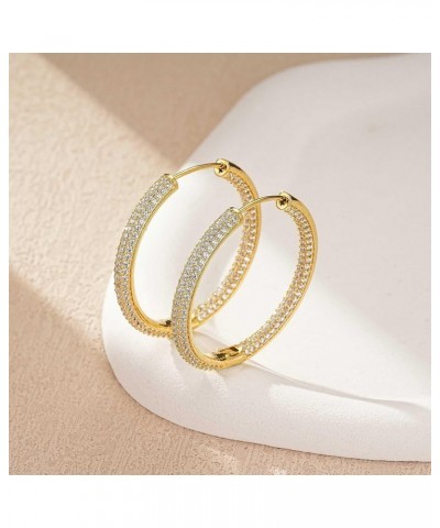 Sparkly Austrian Crystal Hinged Hoop Earrings for Women 14K Gold Plated Hypoallergenic Jewelry Gifts for Women White/Gold-ton...