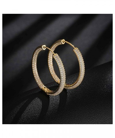 Sparkly Austrian Crystal Hinged Hoop Earrings for Women 14K Gold Plated Hypoallergenic Jewelry Gifts for Women White/Gold-ton...