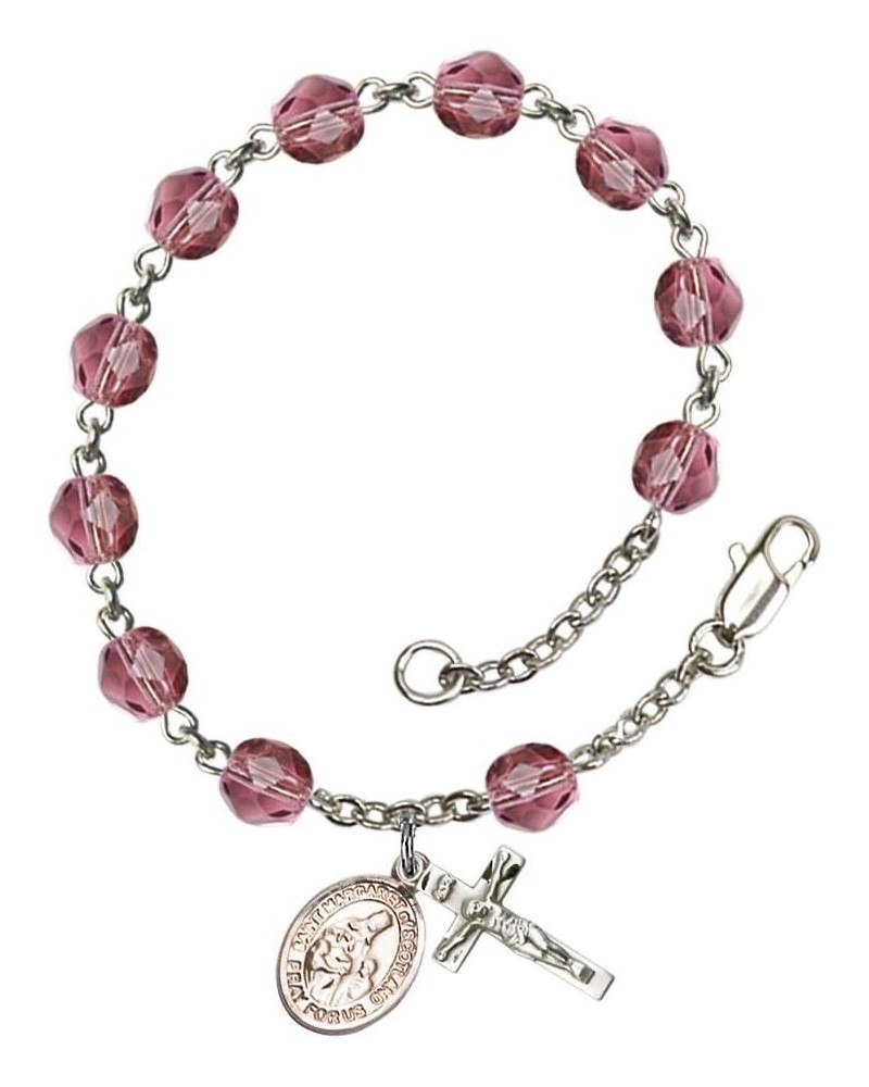 St. Margaret of Scotland Silver Plate Rosary Bracelet 6mm Fire Polished Beads - Every Birth Month Color February Purple $33.3...