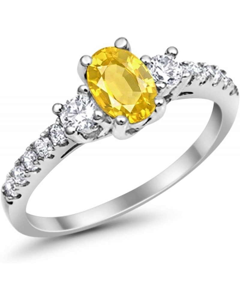 Accent Wedding Engagement Ring Oval Cut Simulated Round Cubic Zirconia 925 Sterling Silver Simulated Yellow CZ $11.50 Rings