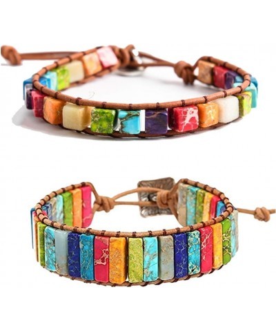 2PCS/Set Boho Handmade Imperial Jasper Stone Beaded Mixed Leather Wrap Bracelet Jewelry Collection $14.99 Bracelets