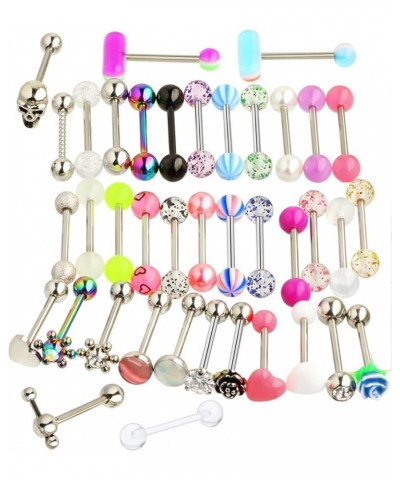 14G 39Pcs Stainless Steel Tongue Rings Straight Barbell Tongue Piercing Body Jewelry Acrylic Glow In Dark Clear Boiflex Tongu...