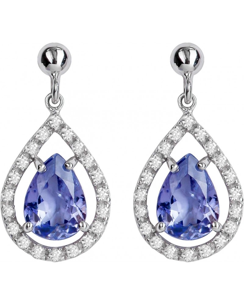 10k White Gold Genuine Pear-Shape Tanzanite and Diamond Halo Dangle Earrings $86.95 Earrings