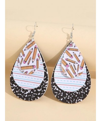 Teacher Earrings for Women Girls Pencil Print Teardrop Drop Faux Leather Earrings for Teachers Hypoallergenic Lightweight Dan...