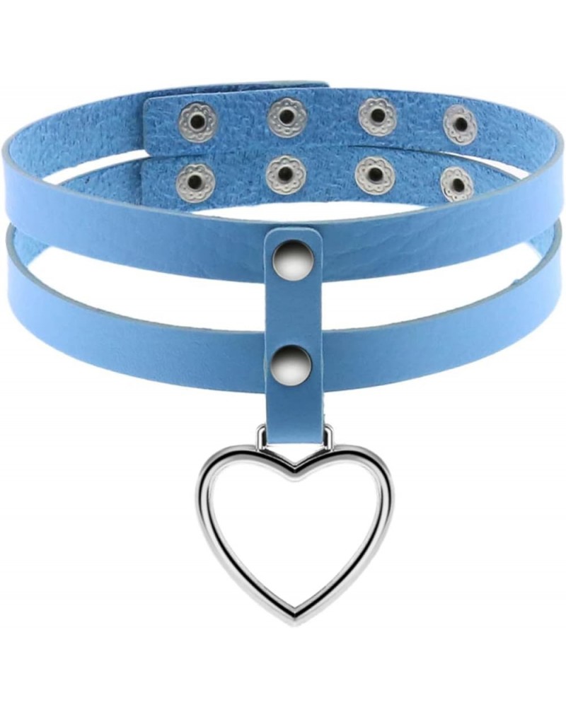 Womens Gothic Layered Leather Choker Necklace Heart Charm Chocker Collar Neckband for Christmas Cosplay Party blue $5.93 Neck...